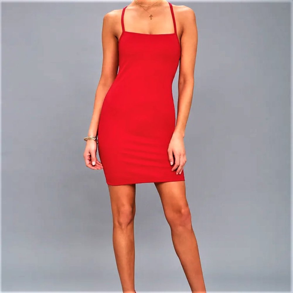 Lulus - Dance On The Roof Red Lace Bodycon Dress Size Large